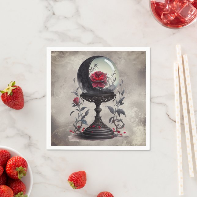 Boudoir | Crystal Ball Crescent Moon Red Roses Napkin (Insitu)