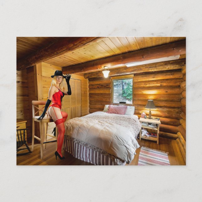 BOUDOIR LOG CABIN BEDROOM GIRL POSTCARD (Front)