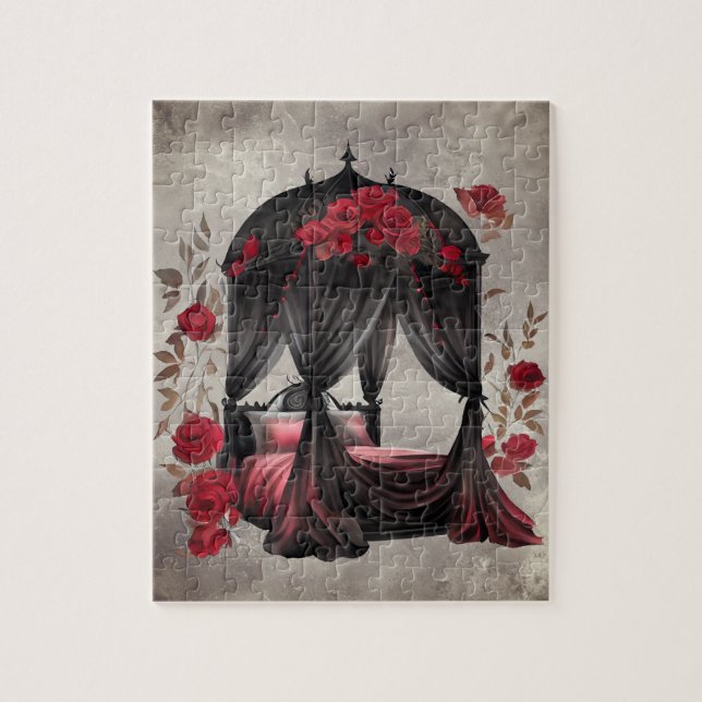 Boudoir | Scarf Canopy Old Antique Poster Bed Jigsaw Puzzle (Vertical)