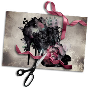 Boudoir   Victorian Pink Rose High Heel Booties Tissue Paper