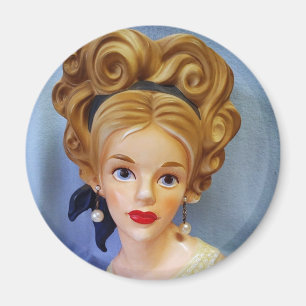 Bouffant Hair Lady Head Vase Big Blue Eyes Magnet