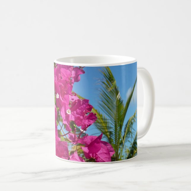 Bougainvillea and Palm Tree Tropical Nature Scene Coffee Mug (Front Right)