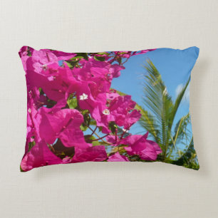 Bougainvillea and Palm Tree Tropical Nature Scene Decorative Cushion