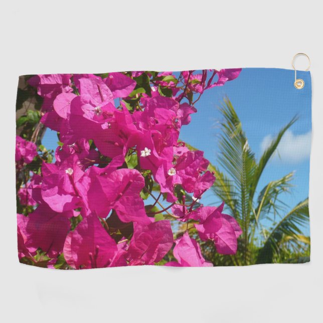 Bougainvillea and Palm Tree Tropical Nature Scene Golf Towel (Horizontal)