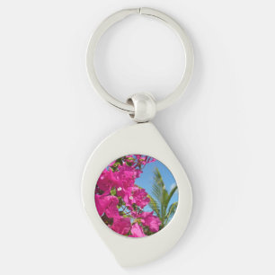Bougainvillea and Palm Tree Tropical Nature Scene Key Ring