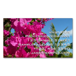 Bougainvillea and Palm Tree Tropical Nature Scene Magnetic Business Card