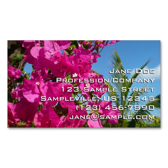 Bougainvillea and Palm Tree Tropical Nature Scene Magnetic Business Card (Front)