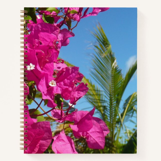 Bougainvillea and Palm Tree Tropical Nature Scene Notebook (Front)