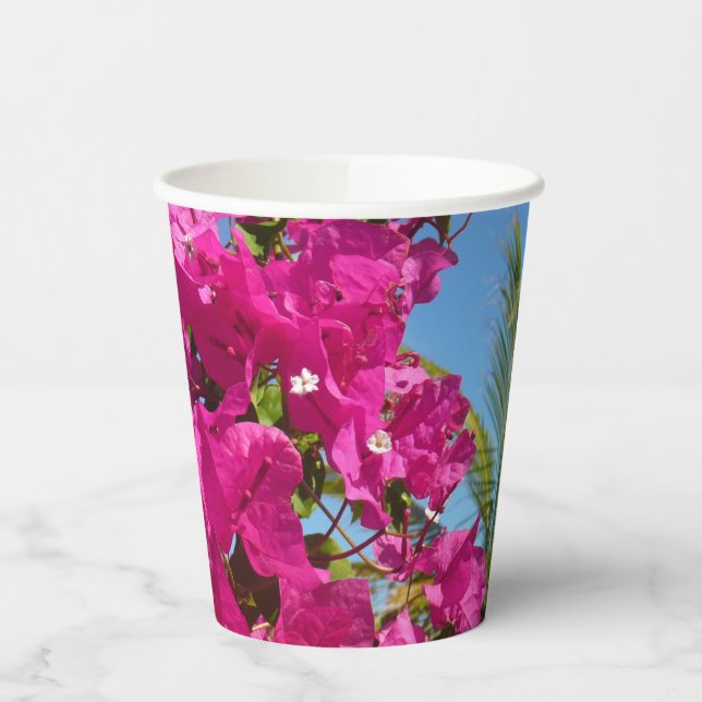 Bougainvillea and Palm Tree Tropical Nature Scene Paper Cups (Left)