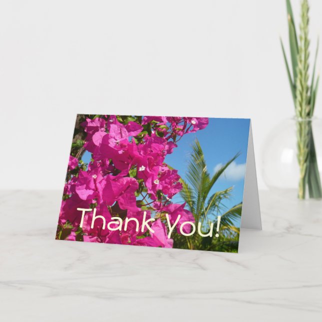 Bougainvillea and Palm Tree Tropical Nature Scene Thank You Card (Front)