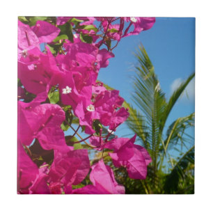 Bougainvillea and Palm Tree Tropical Nature Scene Tile