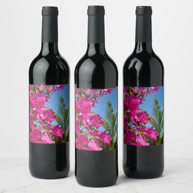 Bougainvillea and Palm Tree Tropical Nature Scene Wine Label (Bottles)