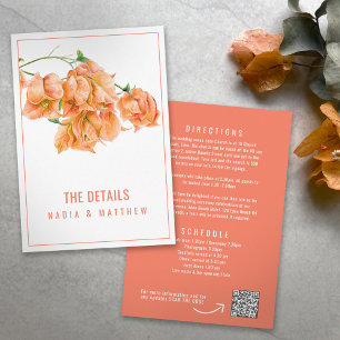 Bougainvillea apricot orange wedding details QR Enclosure Card