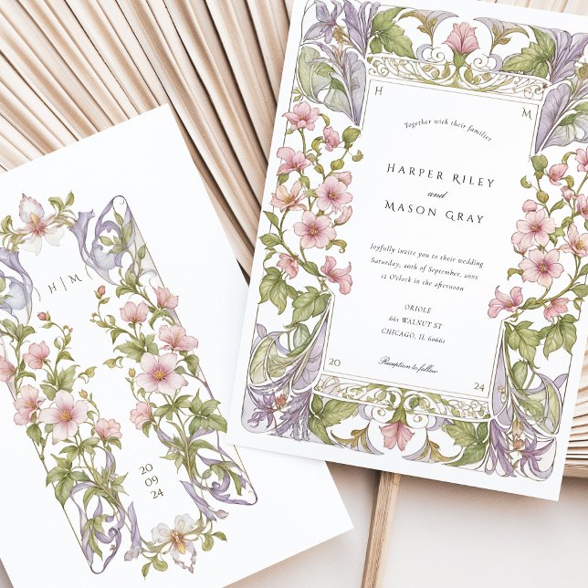 Bougainvillea Art Nouveau Wedding Invitation (Creator Uploaded)