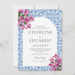 Bougainvillea Bluetile Mediterranean Wedding QR Invitation