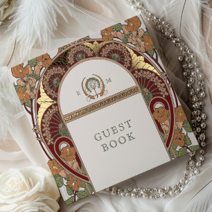 Bougainvillea Burgundy Burnt Orange Gold Wedding Guest Book