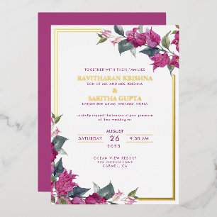 Bougainvillea Burgundy Pink Floral Wedding Foil In