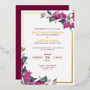 Bougainvillea Burgundy Pink Floral Wedding Foil In