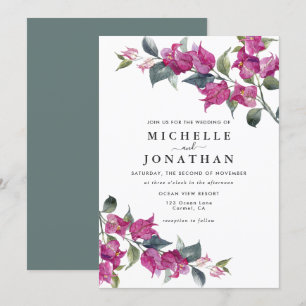 Bougainvillea Burgundy Pink Floral Wedding Invitation