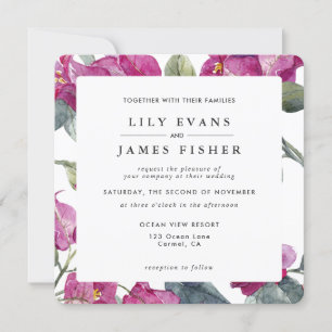 Bougainvillea Burgundy Pink Green Floral Wedding I Invitation