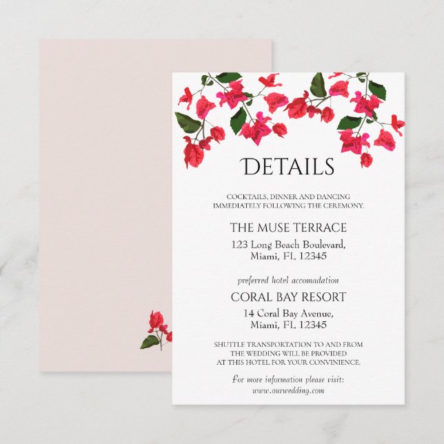 Bougainvillea Enclosure Wedding Details Card (Front/Back)