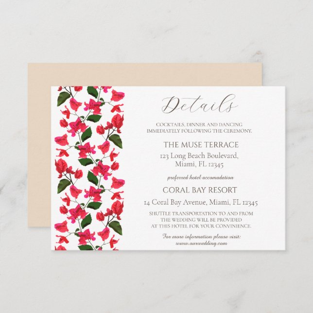 Bougainvillea Enclosure Wedding Details Card (Front/Back)