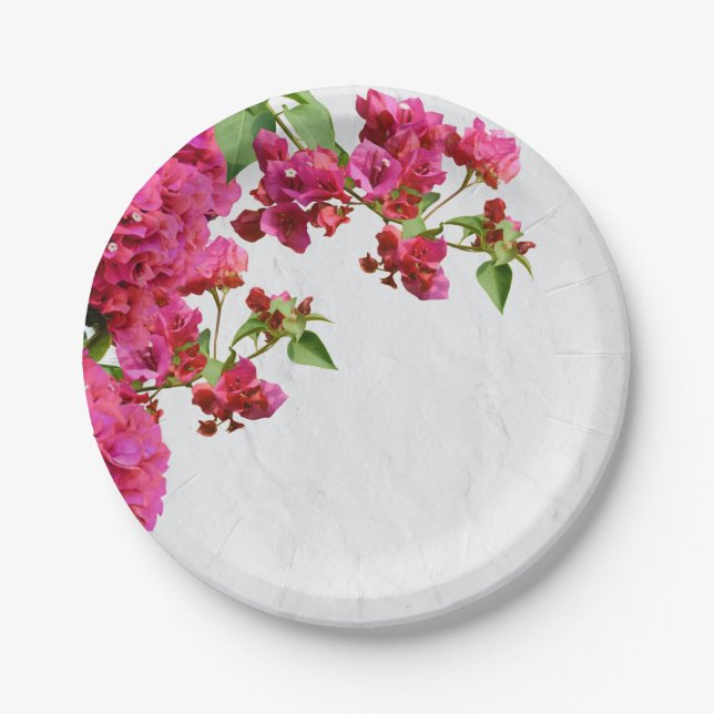 Bougainvillea Floral Mediterranean Greek Island Paper Plate (Front)