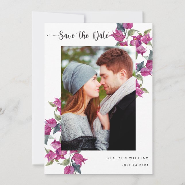 Bougainvillea Floral Photo Wedding Save the Date (Front)