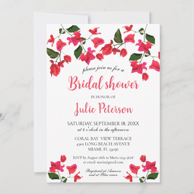 Bougainvillea Flower Bridal Shower Invitation (Front)