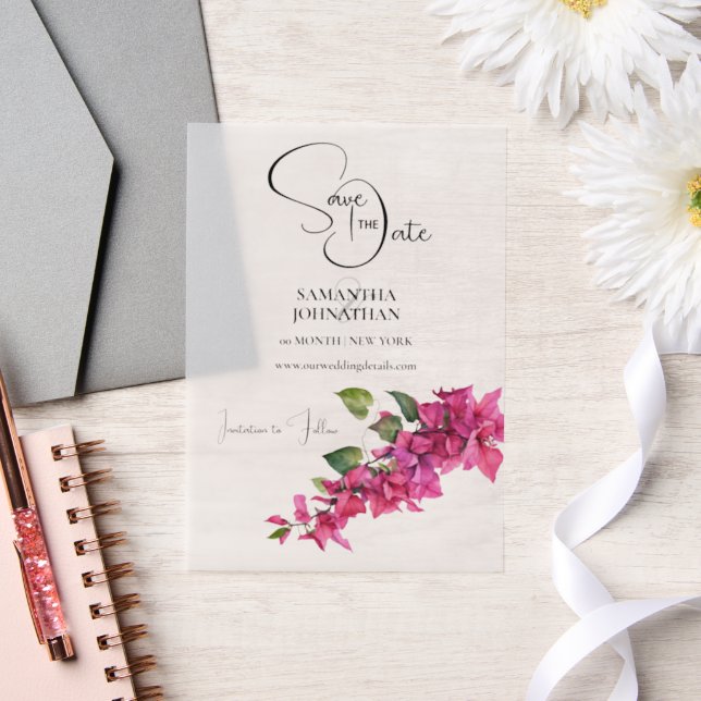 Bougainvillea flower purple cascade floral summer  vellum invitations (Wedding)