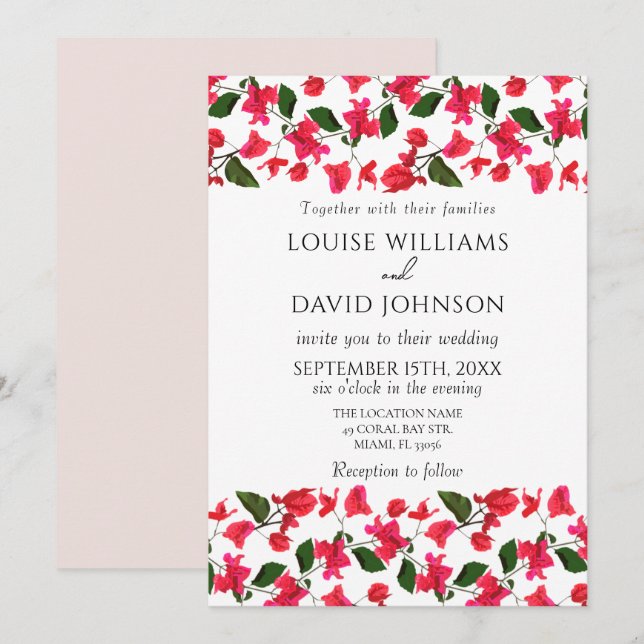 Bougainvillea Flower Wedding Invitation  (Front/Back)