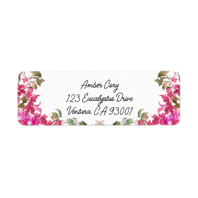 Bougainvillea Flowers Watercolor Magenta Label (Front)