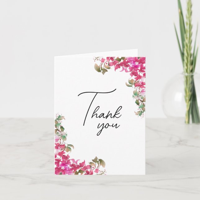 Bougainvillea Flowers Watercolor Magenta Note Card (Front)