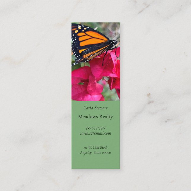 Bougainvillea flowers with monarch butterfly mini business card (Front)