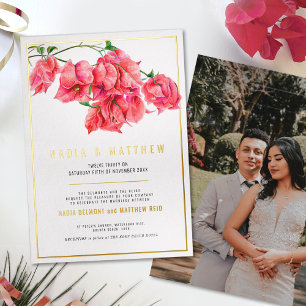 Bougainvillea gold red pink watercolor wedding