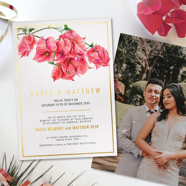 Bougainvillea gold red pink watercolor wedding (Creator Uploaded)