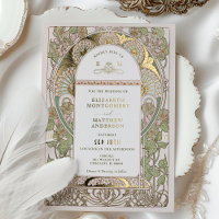 Bougainvillea Green Gold Wedding Art Nouveau Mucha