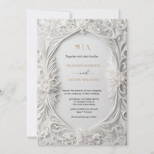 Bougainvillea Green Gold Wedding Art Nouveau Mucha Invitation