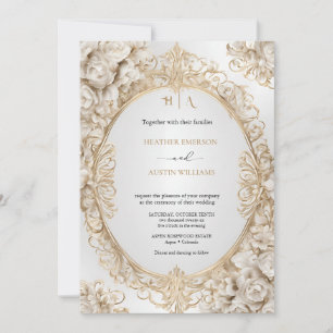 Bougainvillea Green Gold Wedding Art Nouveau Mucha Invitation