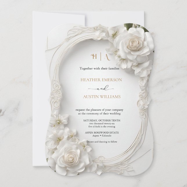 Bougainvillea Green Gold Wedding Art Nouveau Mucha Invitation (Front)