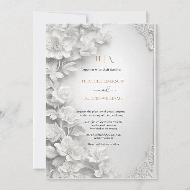 Bougainvillea Green Gold Wedding Art Nouveau Mucha Invitation (Front)