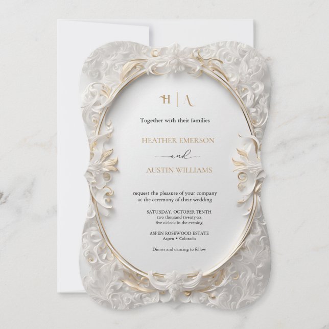 Bougainvillea Green Gold Wedding Art Nouveau Mucha Invitation (Front)