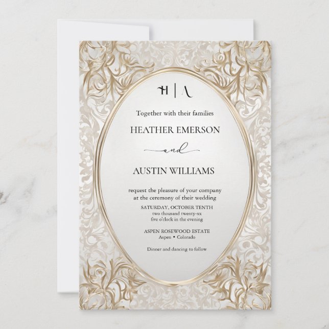 Bougainvillea Green Gold Wedding Art Nouveau Mucha Invitation (Front)