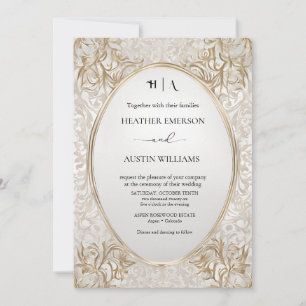 Bougainvillea Green Gold Wedding Art Nouveau Mucha Invitation