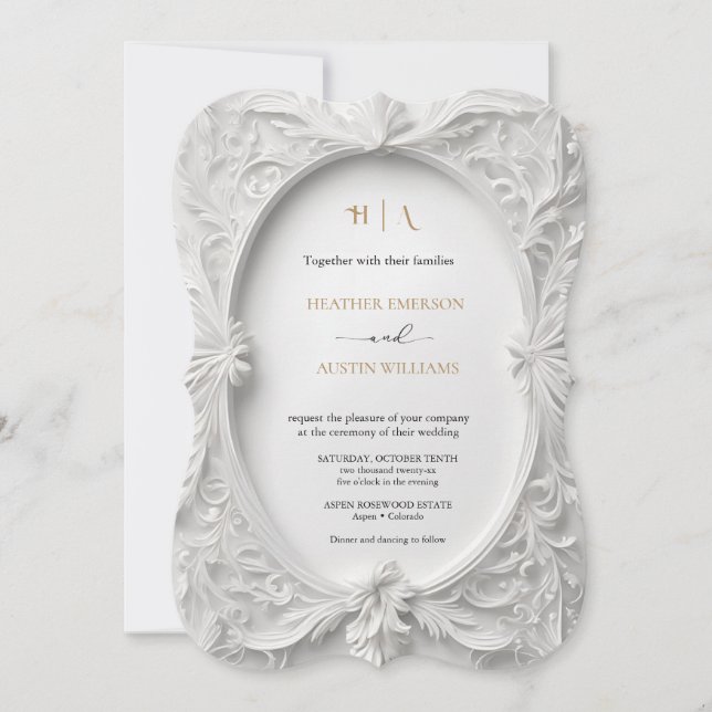 Bougainvillea Green Gold Wedding Art Nouveau Mucha Invitation (Front)