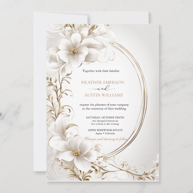 Bougainvillea Green Gold Wedding Art Nouveau Mucha Invitation (Front)