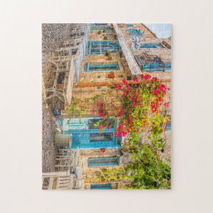 Bougainvillea growing up the wall of a restaurant jigsaw puzzle