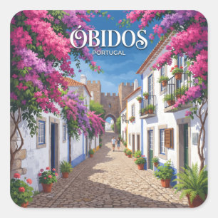 Bougainvillea Lane in Óbidos Historic Centre Square Sticker