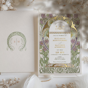 Bougainvillea Lilac Gold Wedding Art Nouveau Mucha