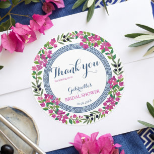 Bougainvillea Mediterranean Greek Bridal Shower Classic Round Sticker